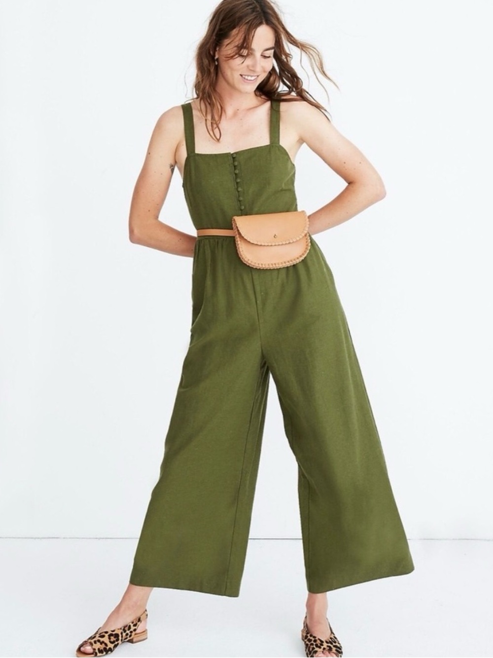 Madewell Olive Green Linen Jumpsuit
